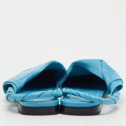 Pre Owned Bottega Veneta Blue Leather Pointed Toe Twist Slingback Flats Size 37.5