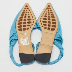 Pre Owned Bottega Veneta Blue Leather Pointed Toe Twist Slingback Flats Size 37.5