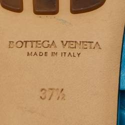 Pre Owned Bottega Veneta Blue Leather Pointed Toe Twist Slingback Flats Size 37.5