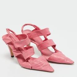 Pre Owned Bottega Veneta Pink Leather Pointed Toe Slingback Pumps Size 36