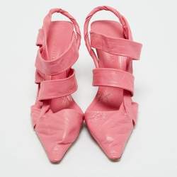 Pre Owned Bottega Veneta Pink Leather Pointed Toe Slingback Pumps Size 36