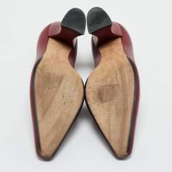 Pre Owned Bottega Veneta Burgundy Leather Pointed Toe Pumps Size 35.5 