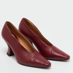 Pre Owned Bottega Veneta Burgundy Leather Pointed Toe Pumps Size 35.5 