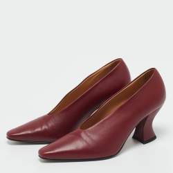 Pre Owned Bottega Veneta Burgundy Leather Pointed Toe Pumps Size 35.5 