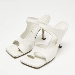 Pre Owned Bottega Veneta White Leather Thong Slide Sandals Size 39.5