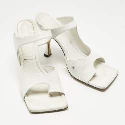Pre Owned Bottega Veneta White Leather Thong Slide Sandals Size 39.5
