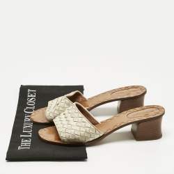Pre Owned Bottega Veneta White Intrecciato Leather Ravello Slide Sandals Size 38