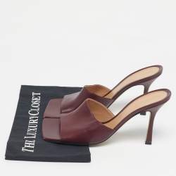 Pre Owned Bottega Veneta Burgundy Leather Stretch Slide Sandals Size 41