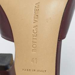 Pre Owned Bottega Veneta Burgundy Leather Stretch Slide Sandals Size 41