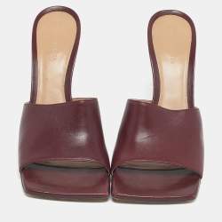 Pre Owned Bottega Veneta Burgundy Leather Stretch Slide Sandals Size 41