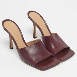 Pre Owned Bottega Veneta Burgundy Leather Stretch Slide Sandals Size 41