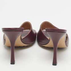 Pre Owned Bottega Veneta Burgundy Leather Stretch Slide Sandals Size 41