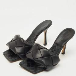 Pre Owned Bottega Veneta Black intrecciato Leather Lido Slide Sandals Size 40