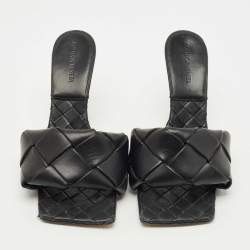 Pre Owned Bottega Veneta Black intrecciato Leather Lido Slide Sandals Size 40