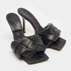 Pre Owned Bottega Veneta Black intrecciato Leather Lido Slide Sandals Size 40