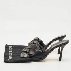 Pre Owned Bottega Veneta Black intrecciato Leather Lido Slide Sandals Size 40