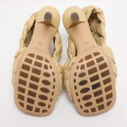Pre Owned Bottega Veneta Lemon Woven Leather Intrecciato Ankle Strap Sandals Size 38.5