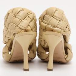 Pre Owned Bottega Veneta Lemon Woven Leather Intrecciato Ankle Strap Sandals Size 38.5