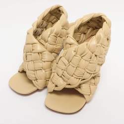 Pre Owned Bottega Veneta Lemon Woven Leather Intrecciato Ankle Strap Sandals Size 38.5