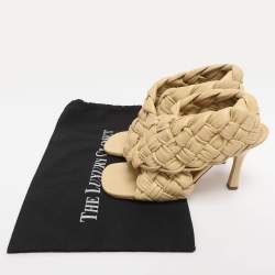 Pre Owned Bottega Veneta Lemon Woven Leather Intrecciato Ankle Strap Sandals Size 38.5