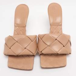 Pre Owned Bottega Veneta Beige Intrecciato Leather Lido Slides Size 38.5