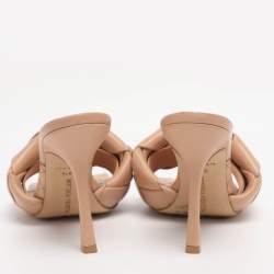 Pre Owned Bottega Veneta Beige Intrecciato Leather Lido Slides Size 38.5