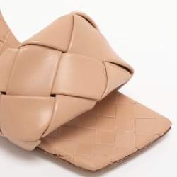 Pre Owned Bottega Veneta Beige Intrecciato Leather Lido Slides Size 38.5