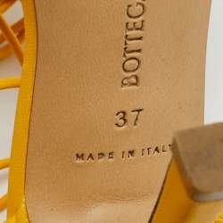 Pre Owned Bottega Veneta Yellow Leather And Mesh Ankle Wrap Pumps Size 37