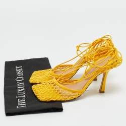 Pre Owned Bottega Veneta Yellow Leather And Mesh Ankle Wrap Pumps Size 37