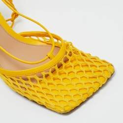 Pre Owned Bottega Veneta Yellow Leather And Mesh Ankle Wrap Pumps Size 37