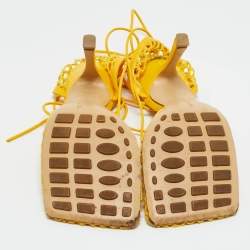 Pre Owned Bottega Veneta Yellow Leather And Mesh Ankle Wrap Pumps Size 37