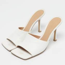 Pre Owned Bottega Veneta White Leather Stretch Slide Sandals Size 41