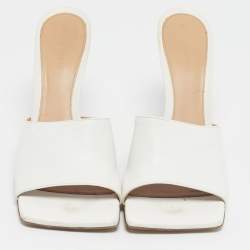 Pre Owned Bottega Veneta White Leather Stretch Slide Sandals Size 41