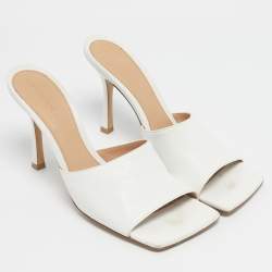 Pre Owned Bottega Veneta White Leather Stretch Slide Sandals Size 41