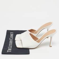 Pre Owned Bottega Veneta White Leather Stretch Slide Sandals Size 41