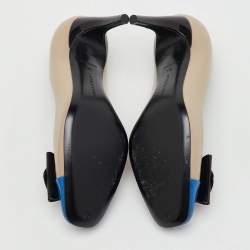 Pre Owned Bottega Veneta Tri Color Leather and Patent Cap Toe Bow Pumps Size 38