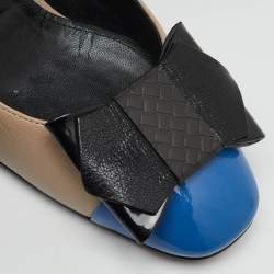 Pre Owned Bottega Veneta Tri Color Leather and Patent Cap Toe Bow Pumps Size 38