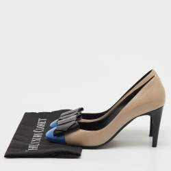 Pre Owned Bottega Veneta Tri Color Leather and Patent Cap Toe Bow Pumps Size 38