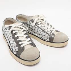 Pre Owned Bottega Veneta Metallic Intrecciato Leather Sail Sneakers Size 38.5