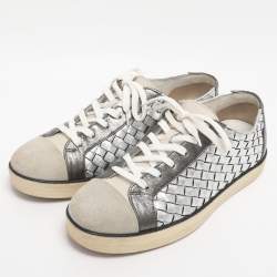 Pre Owned Bottega Veneta Metallic Intrecciato Leather Sail Sneakers Size 38.5