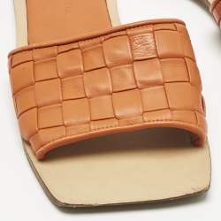 Pre Owned Bottega Veneta Orange Intrecciato Leather Flat Slide Sandals Size 36