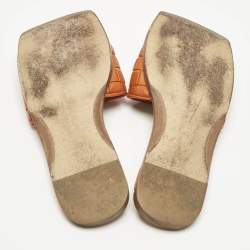 Pre Owned Bottega Veneta Orange Intrecciato Leather Flat Slide Sandals Size 36