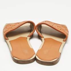 Pre Owned Bottega Veneta Orange Intrecciato Leather Flat Slide Sandals Size 36
