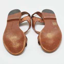 Pre Owned Bottega Veneta Metallic  Bronze Snakeskin Leather Ankle Strap Flats Size 40
