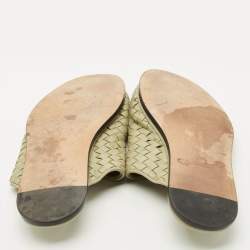 Pre Owned Bottega Veneta Green Leather Intrecciato Flat Mules Size 41