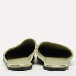 Pre Owned Bottega Veneta Green Leather Intrecciato Flat Mules Size 41