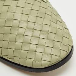 Pre Owned Bottega Veneta Green Leather Intrecciato Flat Mules Size 41