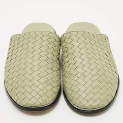 Pre Owned Bottega Veneta Green Leather Intrecciato Flat Mules Size 41