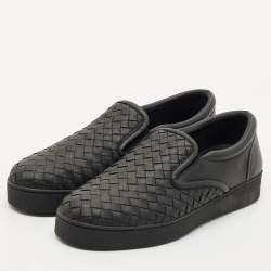 Pre Owned Bottega Veneta Black Intrecciato Leather Dodger Sneakers Size 39