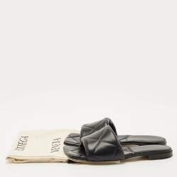 Pre Owned Bottega Veneta Black Leather Flat Sandals Size 38.5